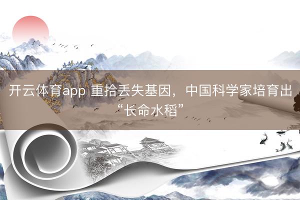开云体育app 重拾丢失基因，中国科学家培育出“长命水稻”