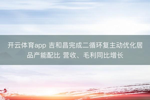 开云体育app 吉和昌完成二循环复主动优化居品产能配比 营收、毛利同比增长